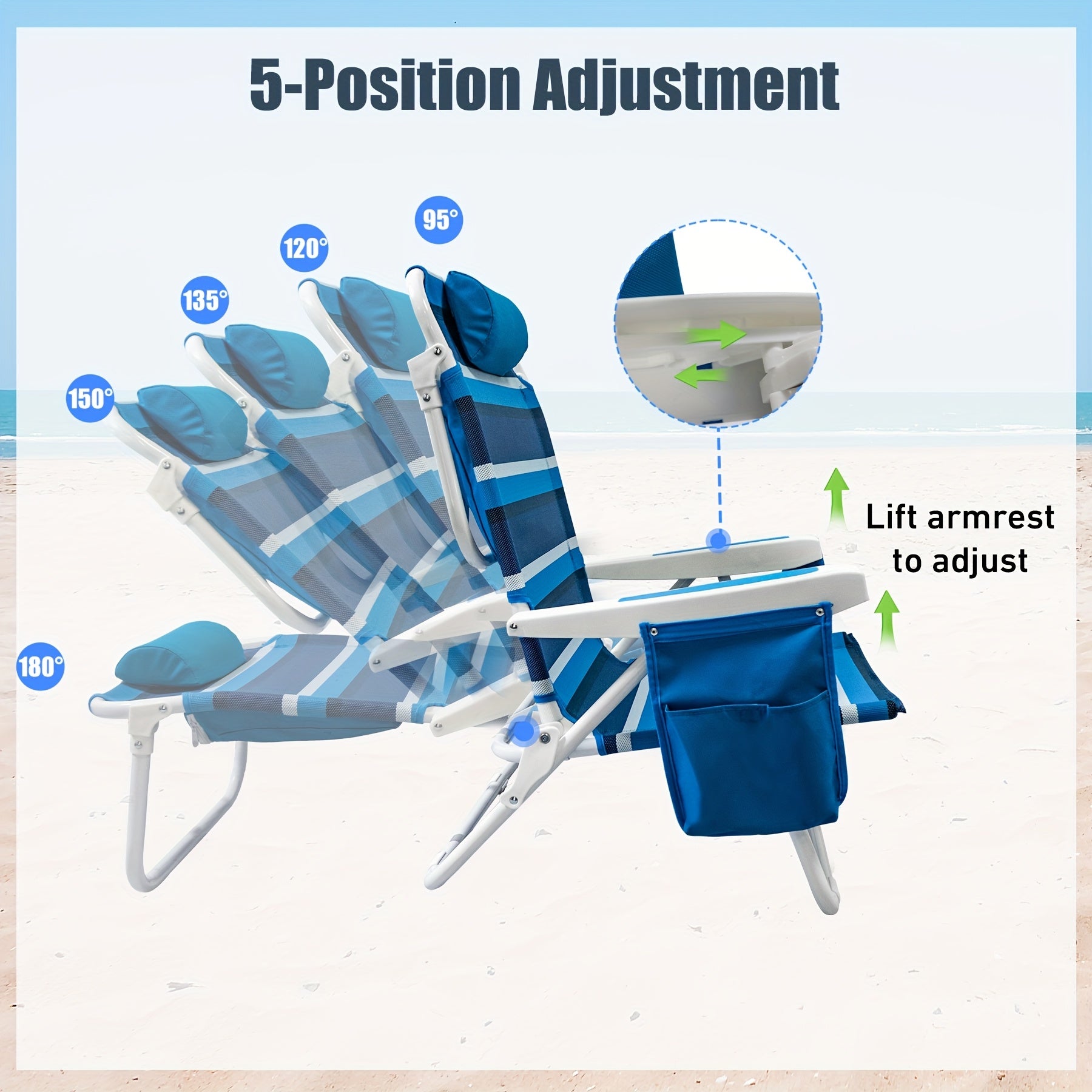 Foldable Beach Lounge Chairs with Backrest (2pcs) 5 Foldable Beach Lounge Chairs with Backrest (2pcs) - immagine 5