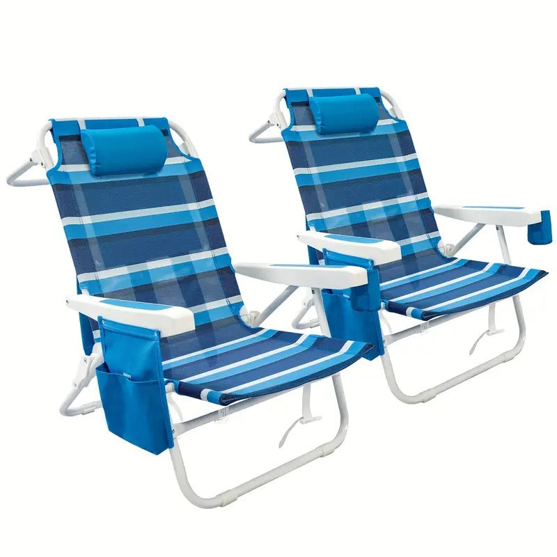 Foldable Beach Lounge Chairs with Backrest (2pcs) 1 Foldable Beach Lounge Chairs with Backrest (2pcs)